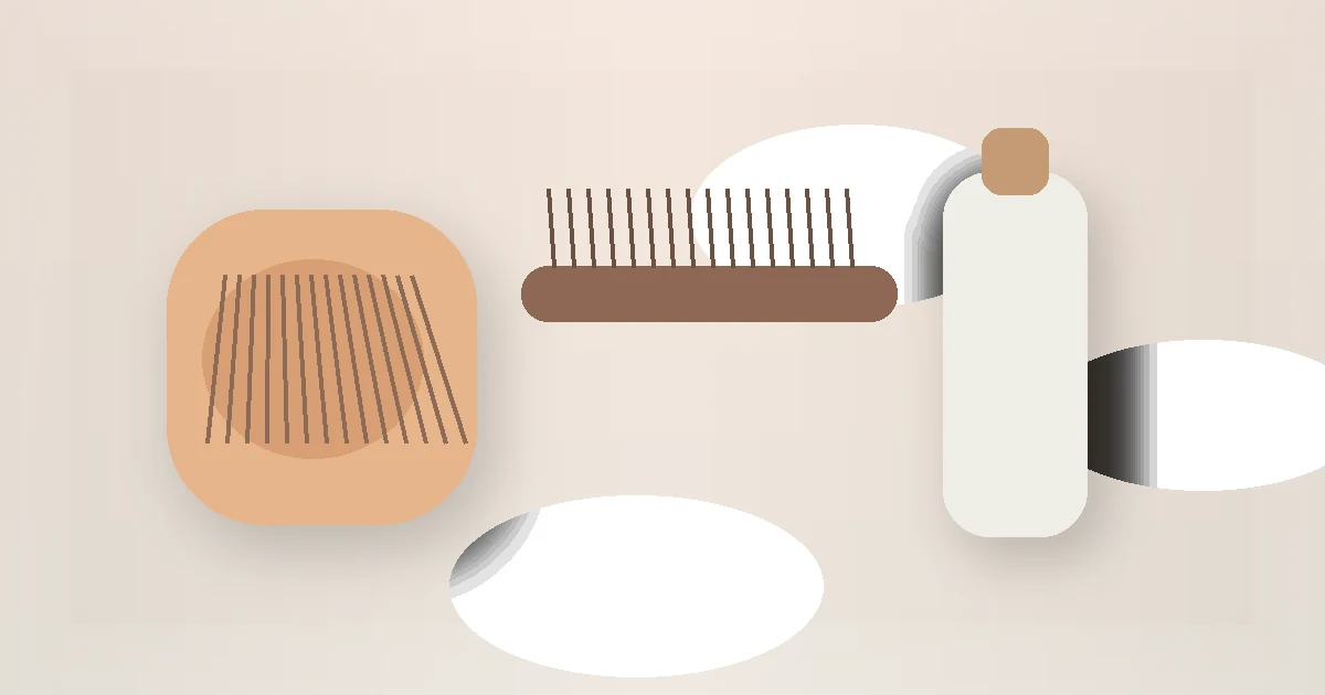 Combination Skin Routine for Beginners guide visual with a hair brush, comb, and wash-day tools.