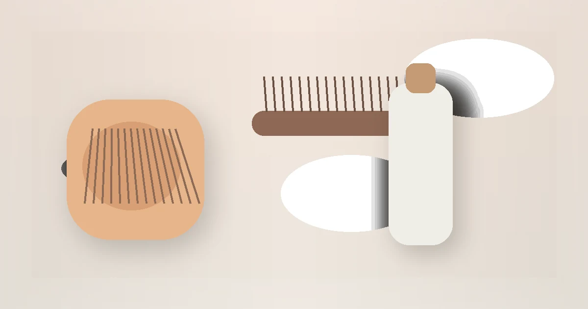 How Often Should You Wash Your Hair? guide visual with a hair brush, comb, and wash-day tools.