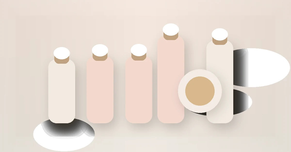 10-Minute Morning Beauty Routine guide visual with skincare bottles and jars on a calm routine surface.