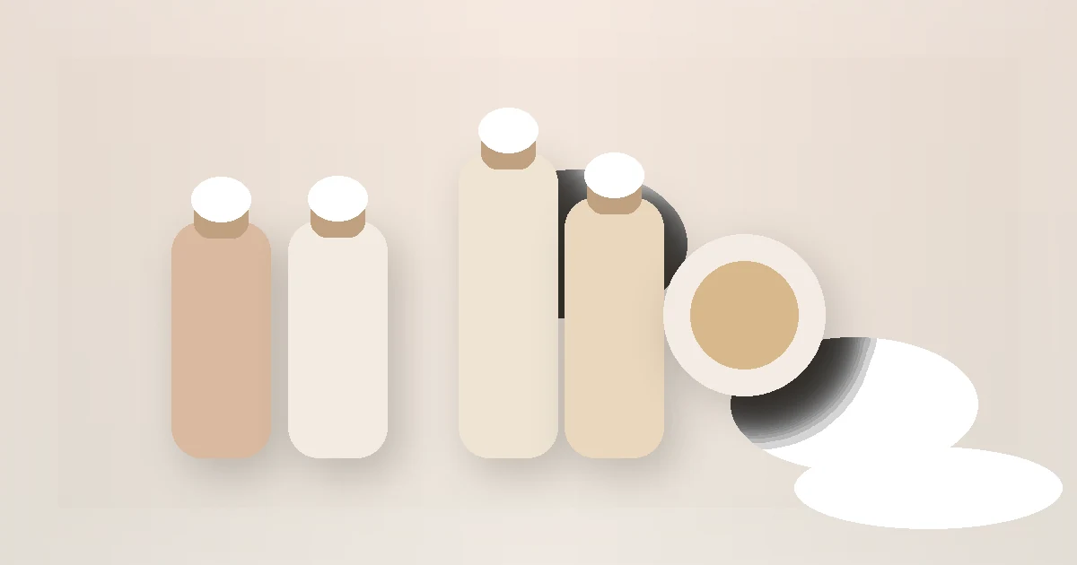 Oily Skin Morning Routine for Beginners guide visual with skincare bottles and jars on a calm routine surface.