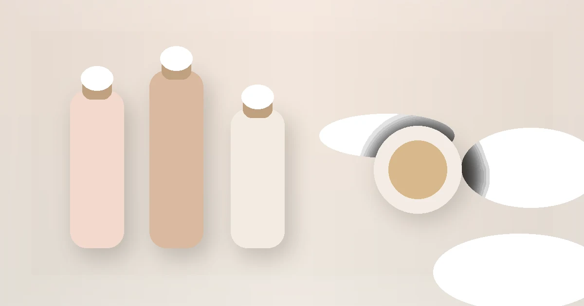 Simple Morning Skincare Routine guide visual with skincare bottles and jars on a calm routine surface.