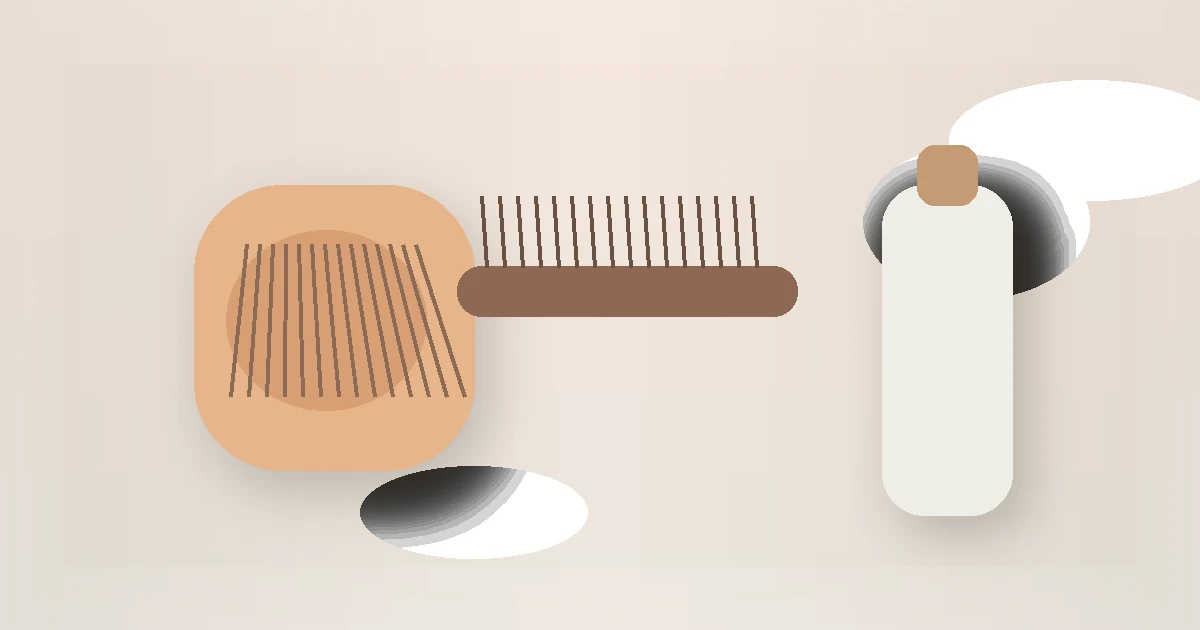 A Simple Sleep Hair Routine to Reduce Frizz (No Products Needed) guide visual with a hair brush, comb, and wash-day tools.